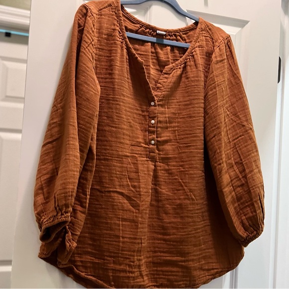 3/$19 Old Navy Split-Neck gauze long sleeve Blouse tunic top - Picture 5 of 16